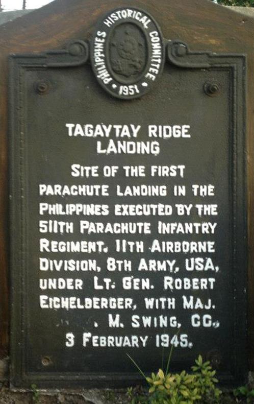 Tagaytay Ridge Landing historical marker